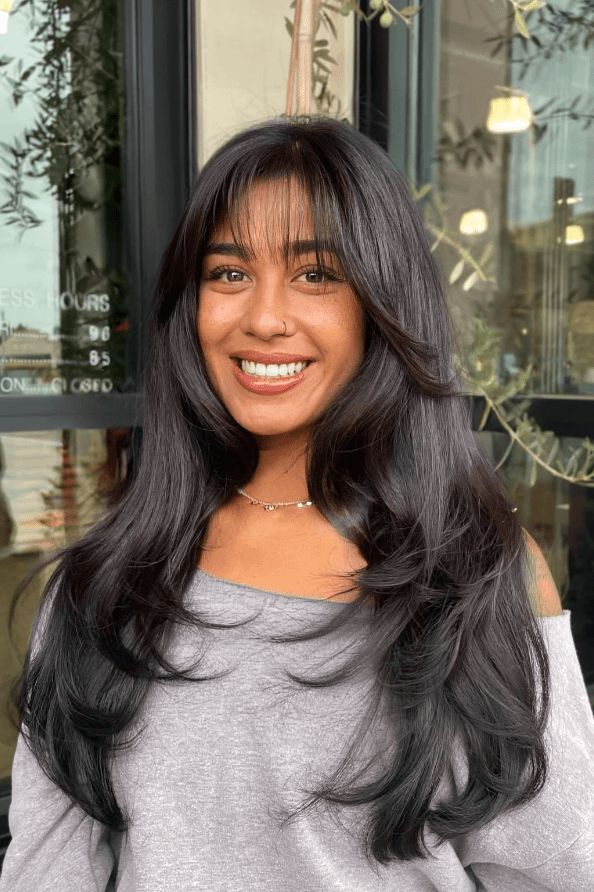 long hair with face framing bangs